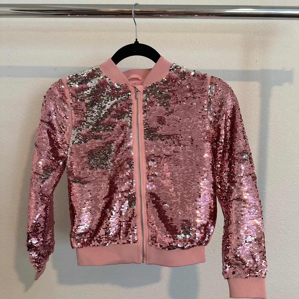H&M Pink and Silver Sequin Bomber Jacket